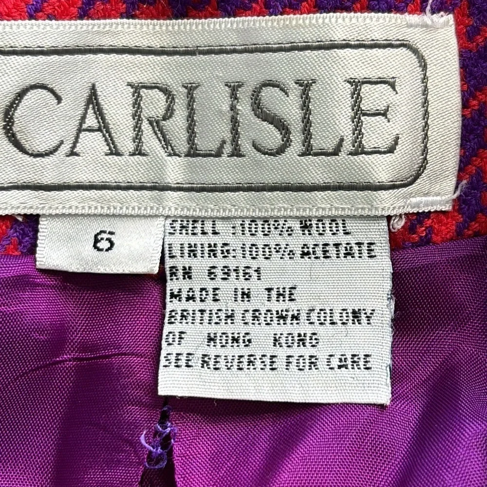 Carlisle Vintage Houndstooth Wool Plaid Long Coat Red Purple Size 6 - Picture 6 of 13